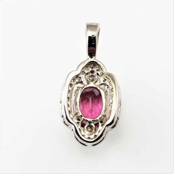 Vintage 14 Karat White Gold Red Tourmaline and Diamond Pendant #8454 - Picture 5 of 9